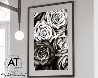 Roses Print, Black and White Roses Flower Photography, Roses Art Photo Poster, Fashion Wall Art, Printable Wall Art, Digital Download #04