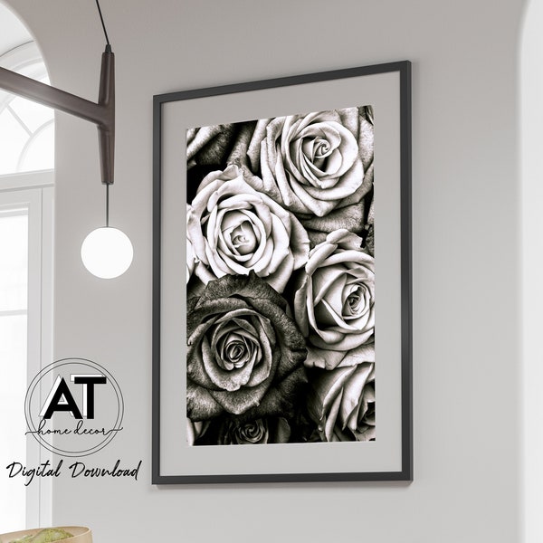 Roses Print, Black and White Roses Flower Photography, Roses Art Photo Poster, Fashion Wall Art, Printable Wall Art, Digital Download #04