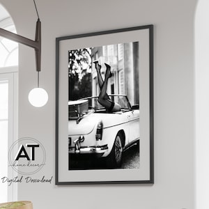 High Heels in Classic Car Poster, Black and White Fashion Photography, Fashion Wall Art Print, Printable Wall Art, Digital Download #07-01