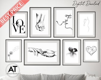 Holding Hands Wall Art Prints, Couple Love Wall Art Set, Black and White Art, Bedroom Wall Decor, Printable Wall Art, Gallery Wall Set