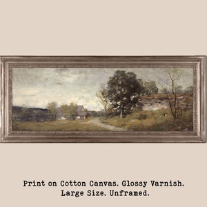 Panoramic Vintage Landscape Oil Painting Wall Art, Long Horizontal Landscape Print, Large Wall Art, Printed on Cotton Canvas, Glossy Varnish