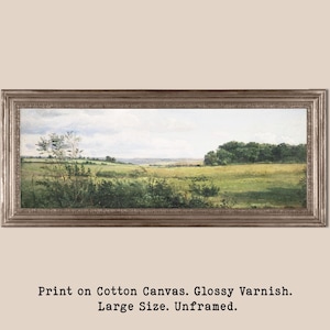 Panoramic Vintage Landscape Oil Painting Wall Art, Long Horizontal Landscape Print, Large Wall Art, Printed on Cotton Canvas, Glossy Varnish