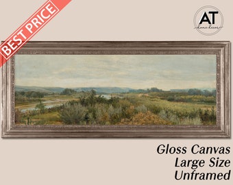 Panorama Vintage Ölgemälde Wandkunst, Lange horizontale Landschaft Druck, große Panorama Wandkunst, Leinwanddruck, gedruckt auf Leinwand