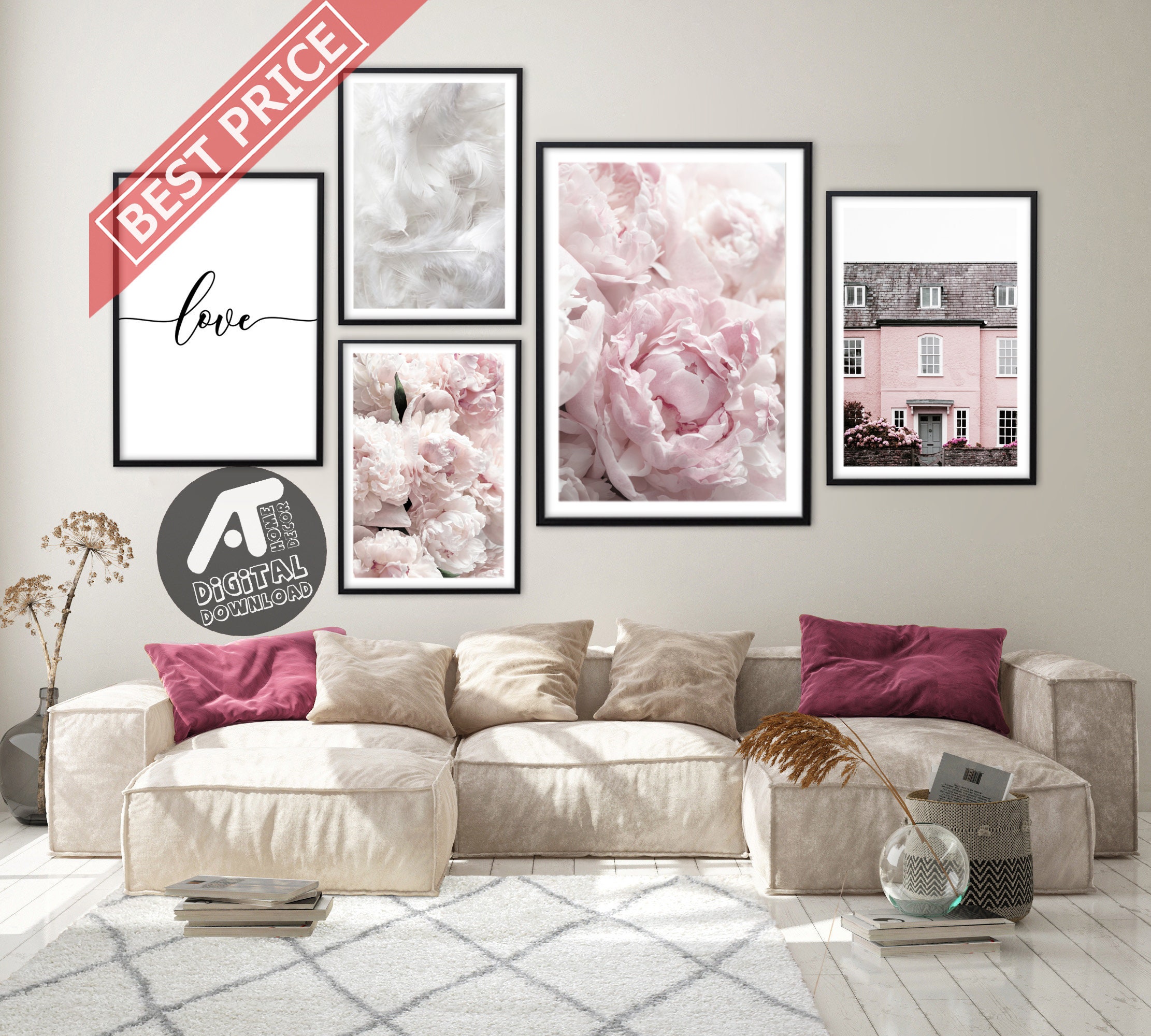 Pink Flower Wall Art Prints Pink Floral Wall Art Peony Etsy