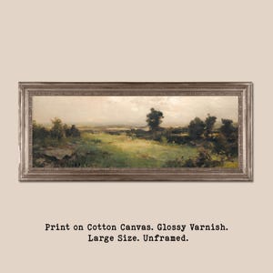 Panoramic Vintage Landscape Oil Painting Wall Art, Long Horizontal Landscape Print, Large Wall Art, Printed on Cotton Canvas, Glossy Varnish