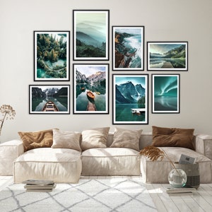 Landscape Wall Art Prints, Nature Photography, Blue Lake, Green Forest Mountain, Unique Wall Decor, Gallery Wall Set, Digital Download image 2