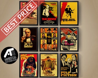 Cartel clásico de la película vintage, impresión de arte del cartel de la película, conjunto de 9 impresiones, estilo retro, regalo para el amante de la película, descarga digital instantánea imprimible