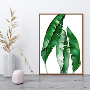 Tropical Green Leaf Wall Art Prints, Set of 3 Prints, Watercolor Green Leaf Print, Botanical Wall Art, Printable Wall Art, Digital Download image 4