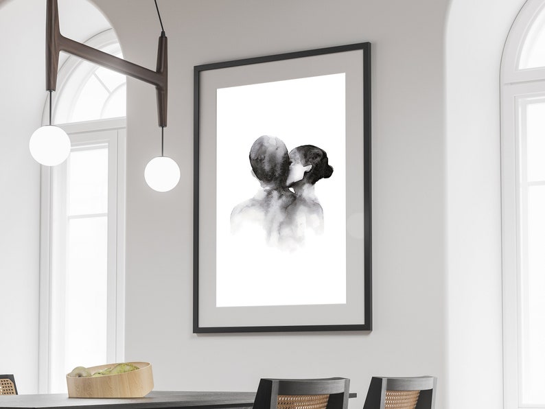 Couple Wall Art Print, Abstract Couple Poster, Black And White Watercolor Art, Bedroom Wall Art, Printable Wall Art, Digital Download 05 image 1