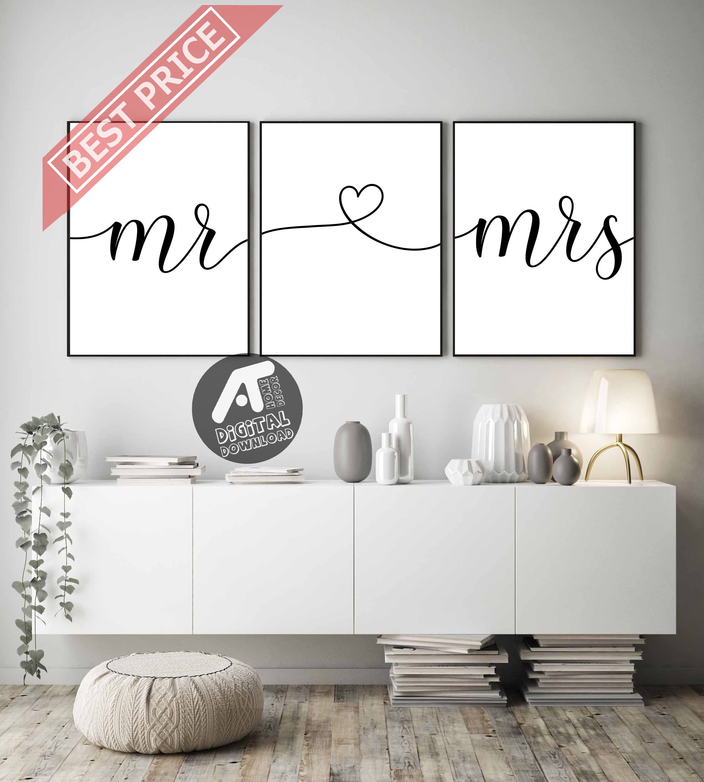 Mr and Mrs Print, Mr and Mrs Sign, Set of 3 Prints, Wedding Sign, Love ...