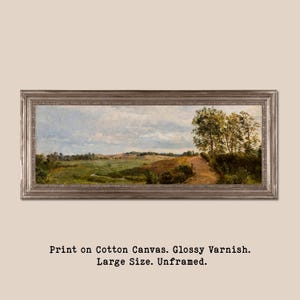 Panoramic Vintage Landscape Oil Painting Wall Art, Long Horizontal Landscape Print, Large Wall Art, Printed on Cotton Canvas, Glossy Varnish