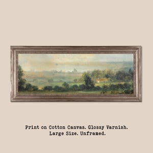 Panoramic Vintage Landscape Oil Painting Wall Art, Long Horizontal Landscape Print, Large Wall Art, Printed on Cotton Canvas, Glossy Varnish