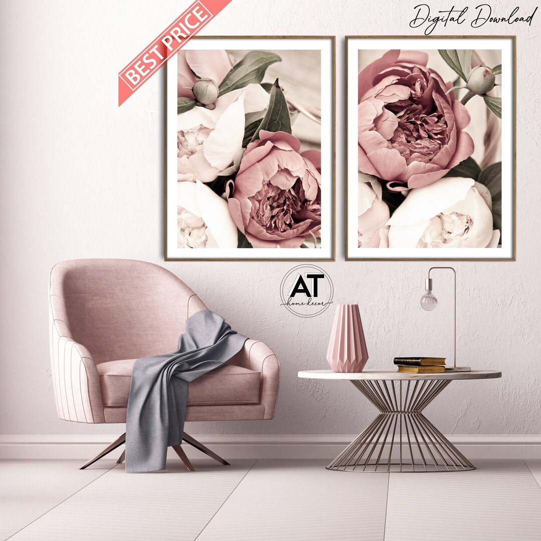 Pink Peonies Flower Wall Art Print, Pink Peony Wall Art, Floral Wall ...