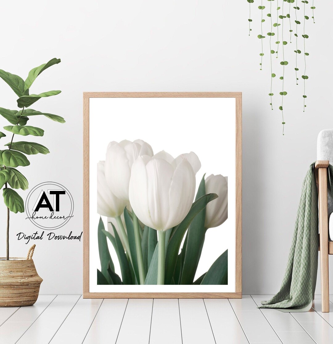 White Tulip Print, Flower Print, Floral Print, Botanical Print ...