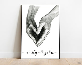 Personalized Engagement Print, Engagement Gift, Couples Gift, Holding Hands Print, Holding Hands Art, Custom Canvas Print, Printed on Canvas