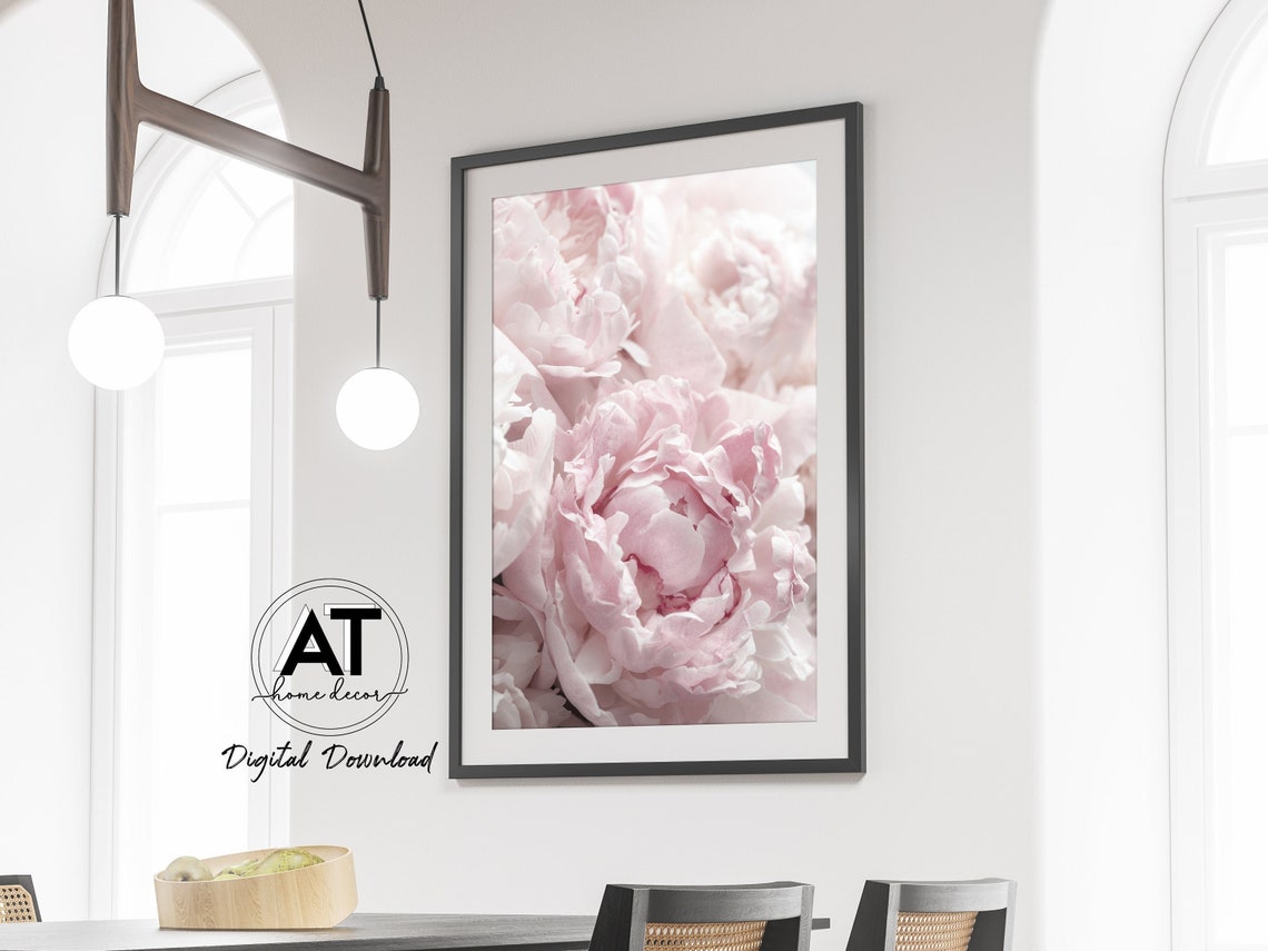 Blush Pink Peonies Flower Wall Art Print Poster, Peony Wall Art, Floral ...