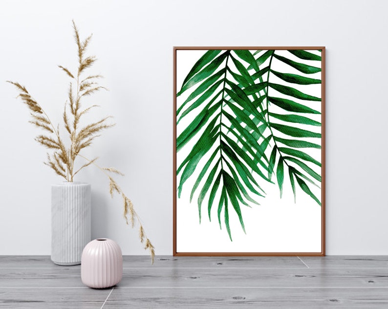 Tropical Green Leaf Wall Art Prints, Set of 3 Prints, Watercolor Green Leaf Print, Botanical Wall Art, Printable Wall Art, Digital Download image 5