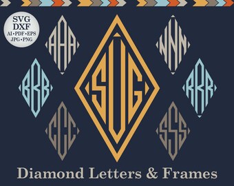 DIAMOND FONT Svg Dxf Diamond Monogram Svg Diamond Letters Svg Cut Files 3 Letter Alphabet Svg Diamond Initials Svg download Cricut Files Png