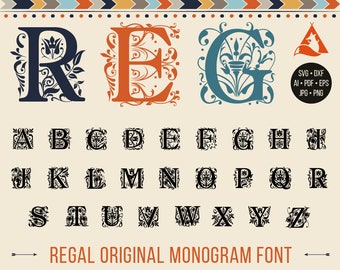 Regal Monogram Svg Regal Monogram Font Svg Regal Font Svg Regal Alphabet Cut Files Silhouette Studio Cricut Svg Dxf Jpg Png Eps Pdf Ai