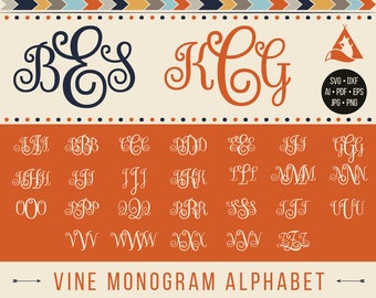 Vine Font Svg, Interlock Monogram, Curly Letters Alphabet Svg Dxf Vine Script Svg, Cricut cut files Silhouette Heat Press Transfer Iron on
