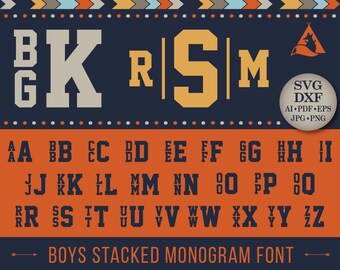 Boys Stacked Monogram Font Svg Stacked Monogram Svg Stacked Alphabet Stacked Letters Cut Files Silhouette Cricut Svg Dxf Jpg Png Eps Pdf Ai