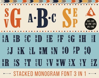 Stacked Monogram Font Svg, Stacked Monogram Svg, Stacked Alphabet, Stacked Letters Cut Files Silhouette Cricut Svg Dxf Jpg Png Eps Pdf Ai