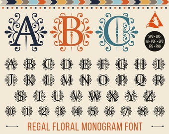 Floral Font Svg Floral Monogram, Regal cut Letters Svg, Floral Alphabet Svg, Vintage Font Svg Dxf Eps Ai Pdf Jpg Png Cricut Silhouette SCAL