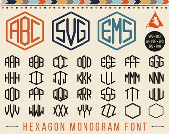 Hexagon Font Svg, Monogram Font Svg, Sport Monogram Font Svg, Digital Alphabet, Monogram Initials Cut Files For Cricut, Silhouette Dxf Svg