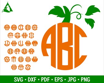 Pumpkin Monogram Font Svg, Circle Alphabet, Round letters, Cuttable Cricut, Silhouette Files, Halloween Vinyl Monograms, Shirt Decal Image