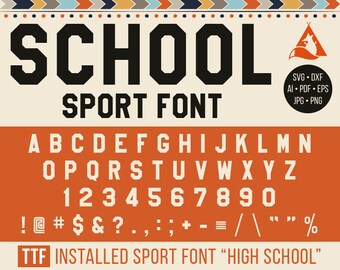 School Sport font Svg, Varsity Alphabet Svg, Cuttable Sport Letters, Sport Numbers, Cricut, Silhouette cut font Dxf, Png, Jpg, Pdf, Eps, Ai,