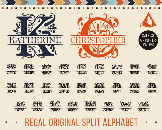 Download Split Regal Letters Svg Regal Monogram Font Svg Floral | Etsy