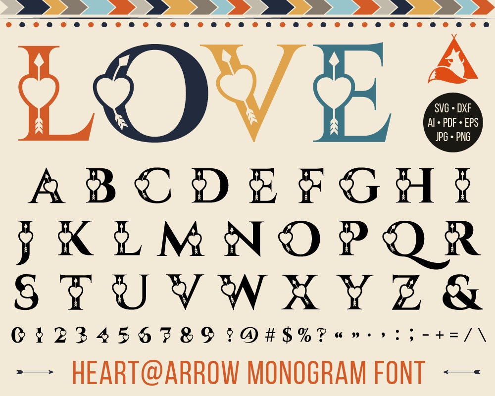 Download Heart and Arrow Monogram Font Svg Cut Files Love Alphabet ...