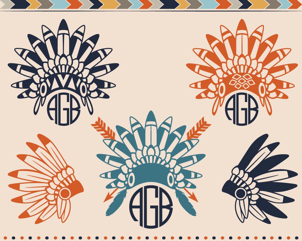 Download Indian headdress SVG Monogram Frame Svg Head Bonnet Cut ...