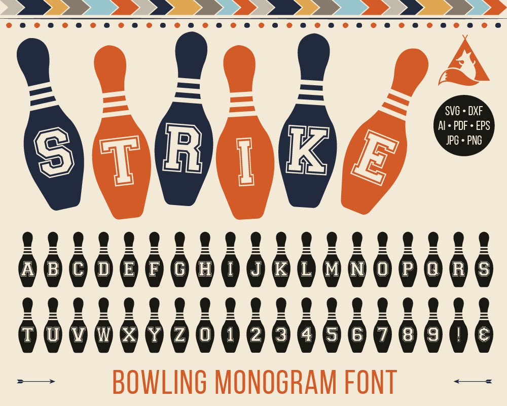 Bowling Font Svg Monogram Bowling Pins with Letters Svg Sport Etsy