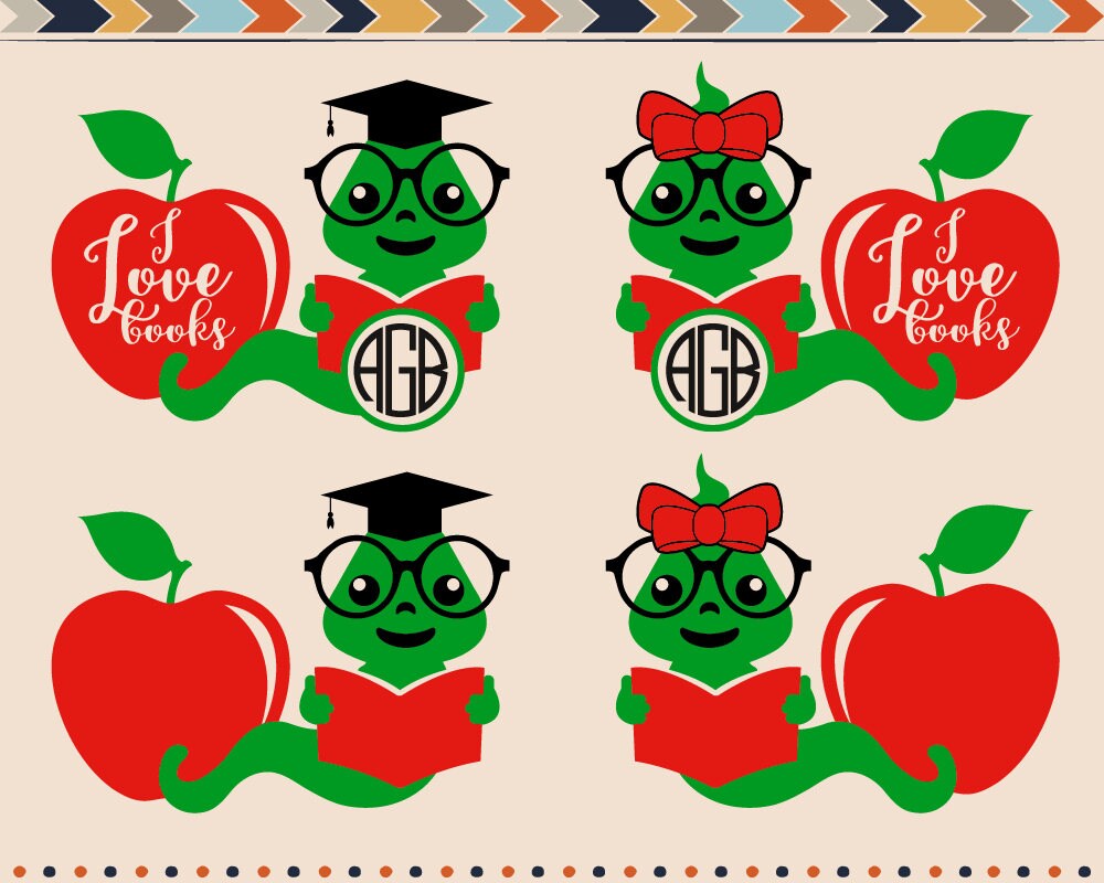 Download Bookworm SVG Bookworm Monogram Frame SVG Teacher Apple Svg ...