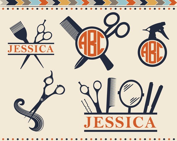 Download Hairdresser Svg Monogram Frames Svg Barber tools Silhouette | Etsy