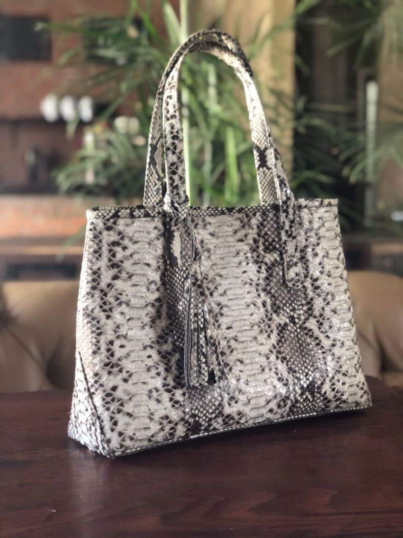 Python Tote Leather Bag Snakeskin Bag Shopper Bag Python | Etsy