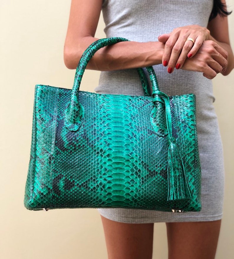 Python Handbag Snakeskin Bag Handbag Snakeskin Leather Etsy