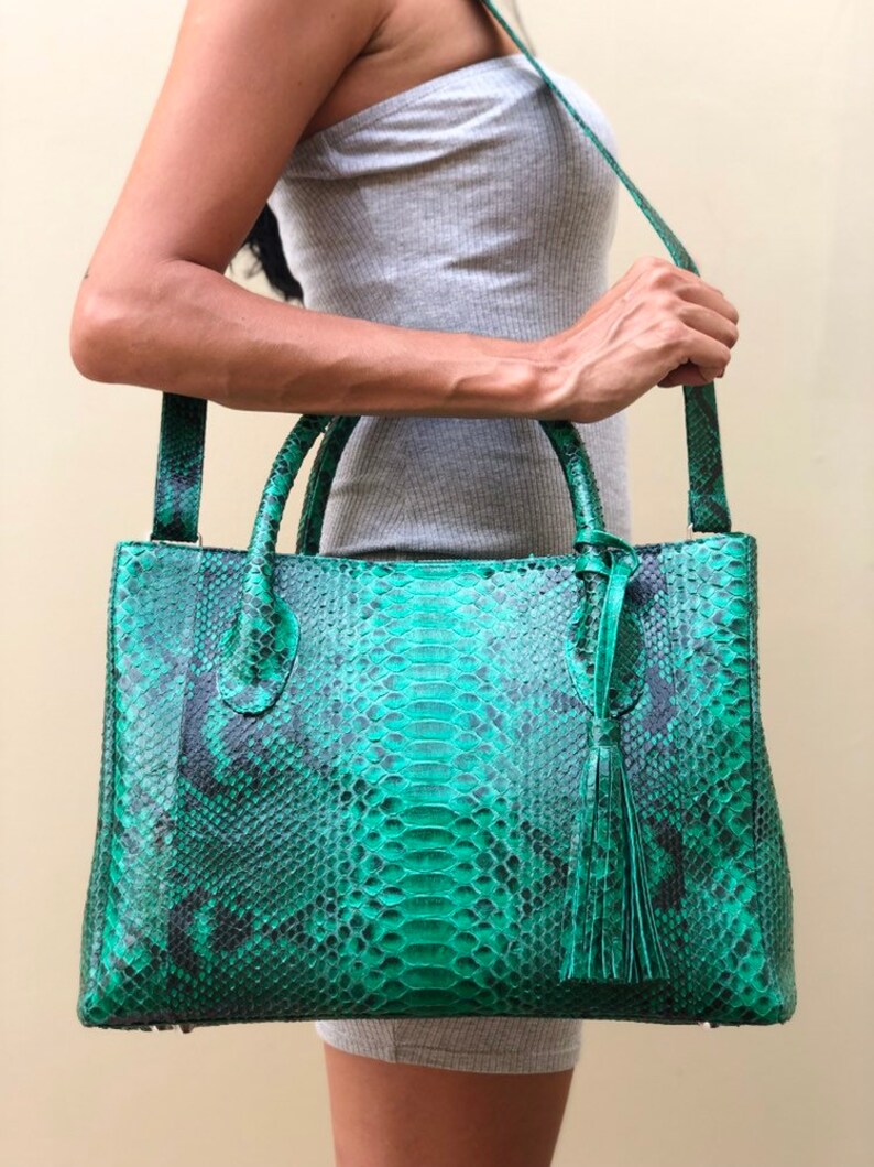 Python Handbag Snakeskin Bag Handbag Snakeskin Leather Etsy