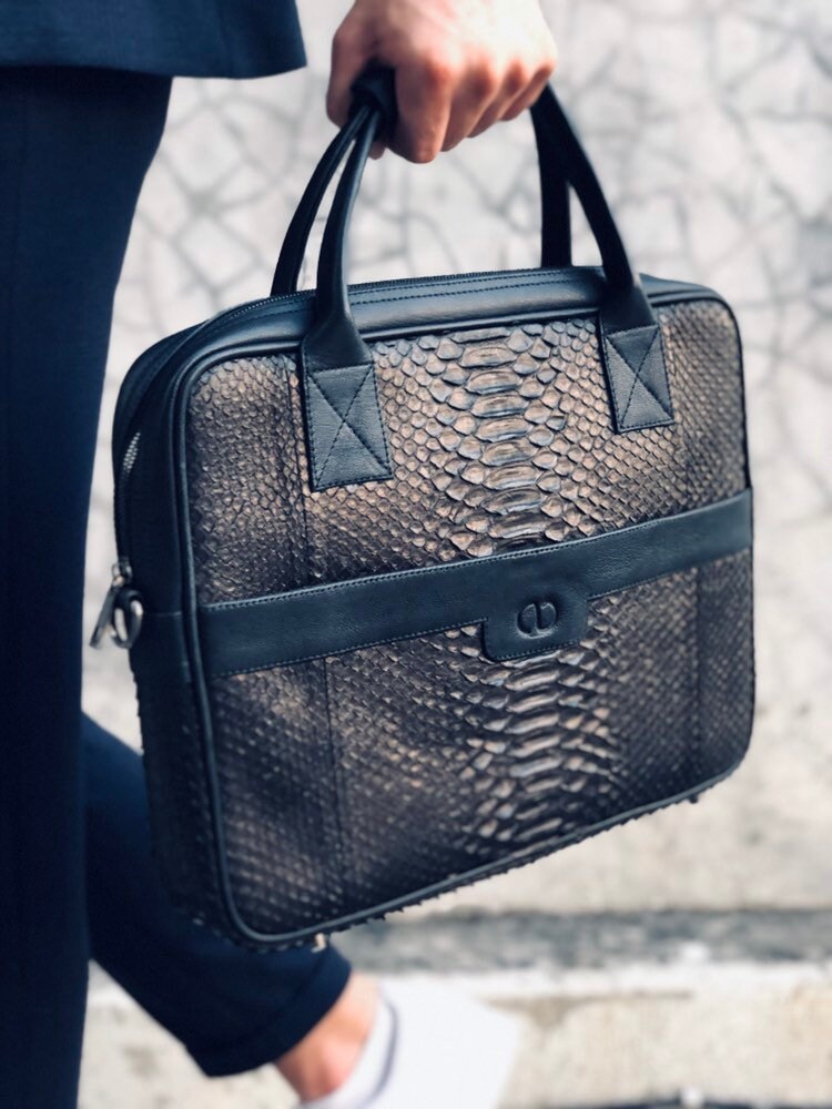 Python Leather Briefcase Men Python Laptop Bag Gift for Him Etsy