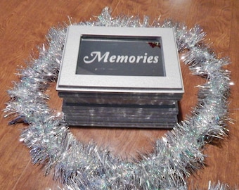 Silver keepsake 'Memories' trinket box w/ etched mirror top