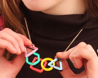 colourful statement necklace, mirrored acrylic necklace.