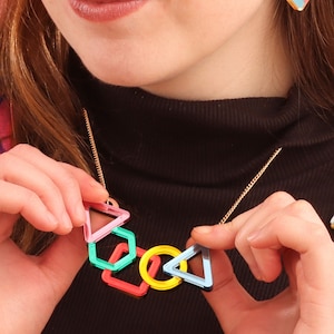 colourful statement necklace, mirrored acrylic necklace.