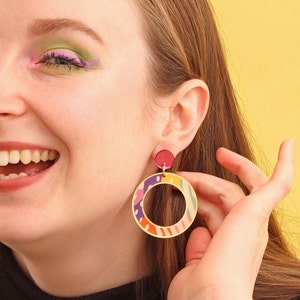 Large colourful circle earrings acrylic statement earrings image 3