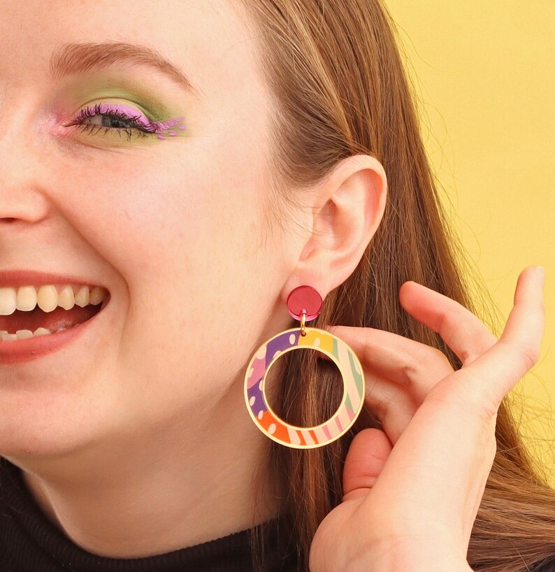 Large colourful circle earrings acrylic statement earrings image 3