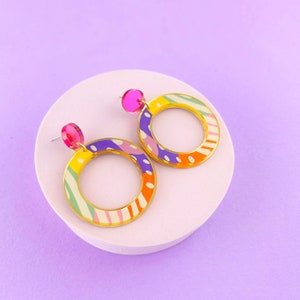 Large colourful circle earrings acrylic statement earrings mirror pink