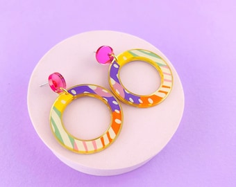 Large colourful circle earrings - acrylic statement earrings