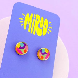 Colorful Acrylic Circle Stud Earrings, Surgical Steel Posts