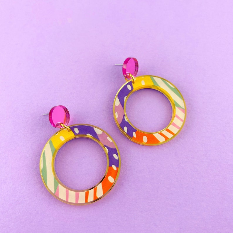 Large colourful circle earrings acrylic statement earrings image 5
