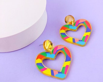 Acrylic earrings dangle, big heart shaped earrings